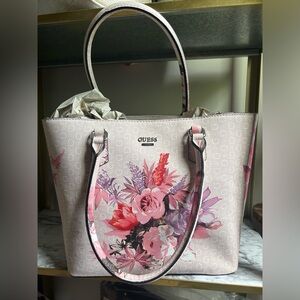 Guess white and pink floral tote